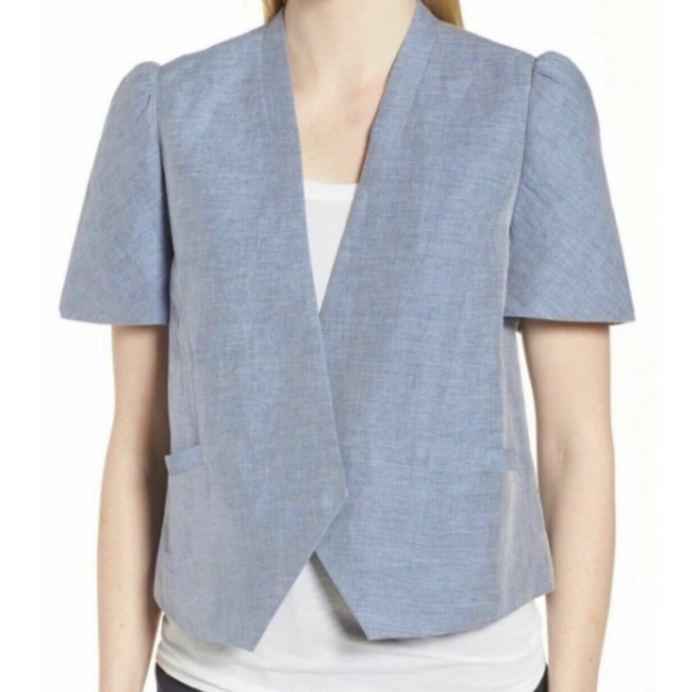 Nordstrom Chambray Linen Open Front Jacket